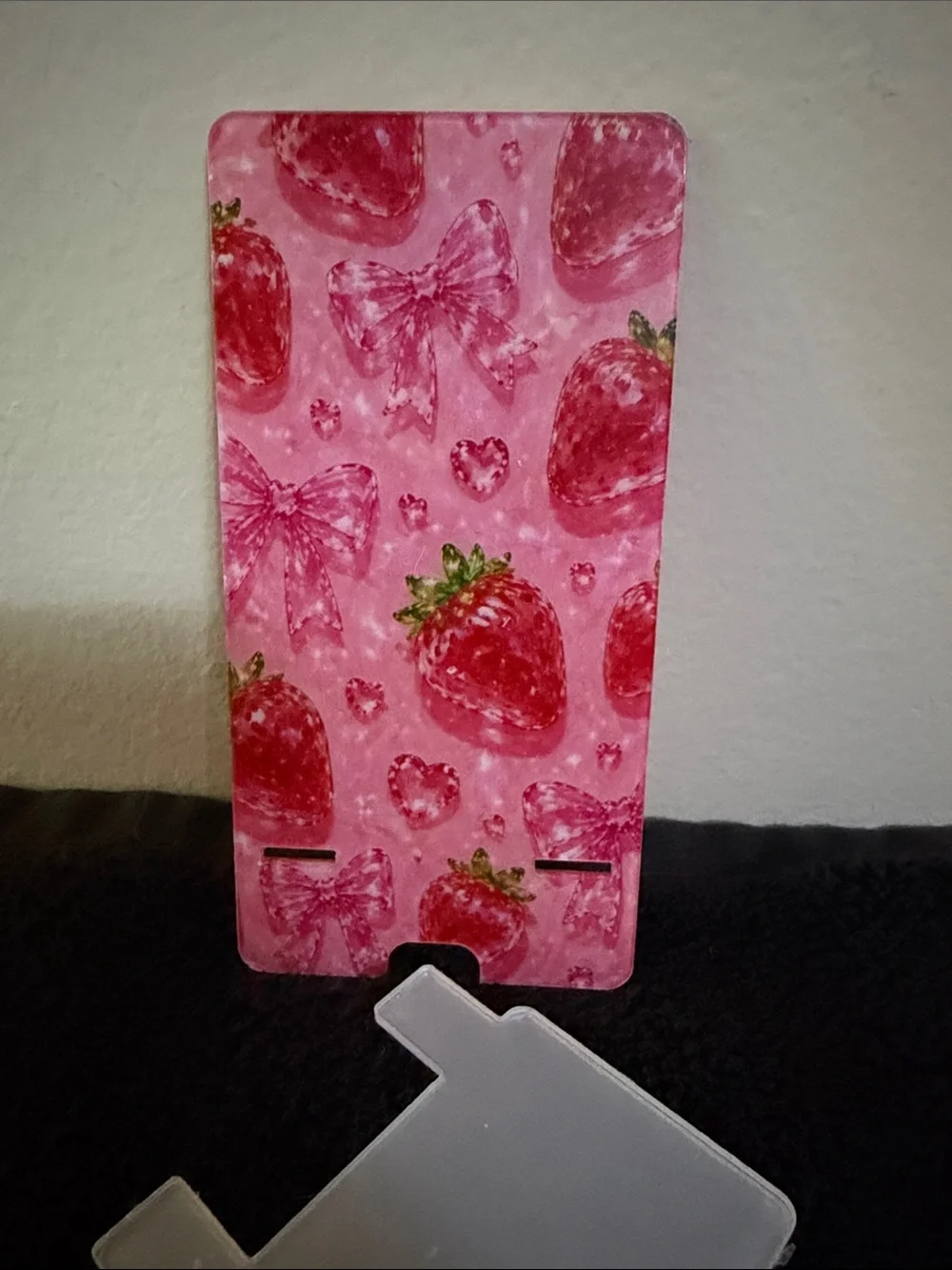 Pink Strawberry Pattern Phone Stand Holder - Cute Mobile Accessory
